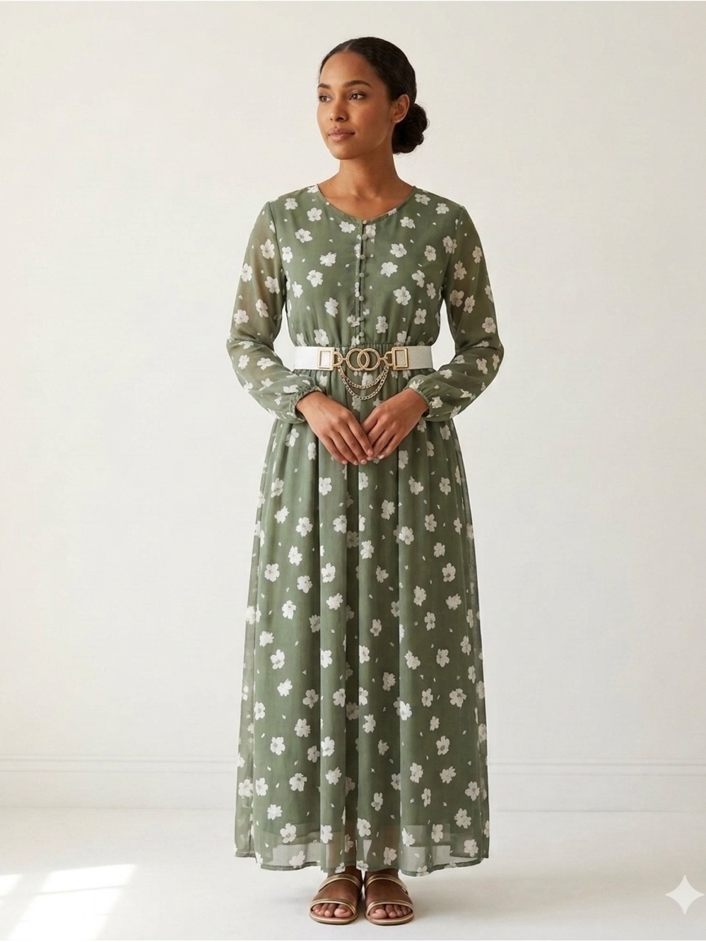 Voggo Chiffon Party Casual dress size L New with Tags Eastern Fashion Maxi flare